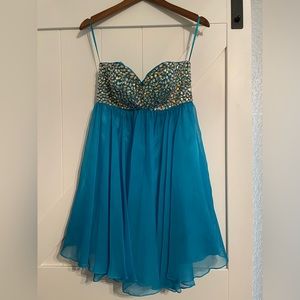 Eureka Fashion Beaded chiffon blue strapless cocktail dress size S
